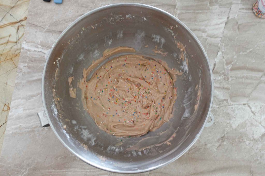 circus animal cookie batter mixed with sprinkles