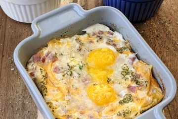 high protein breakfast baked omelet with ham cheese eggs