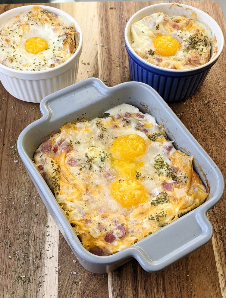 high protein breakfast baked omelet with ham cheese eggs